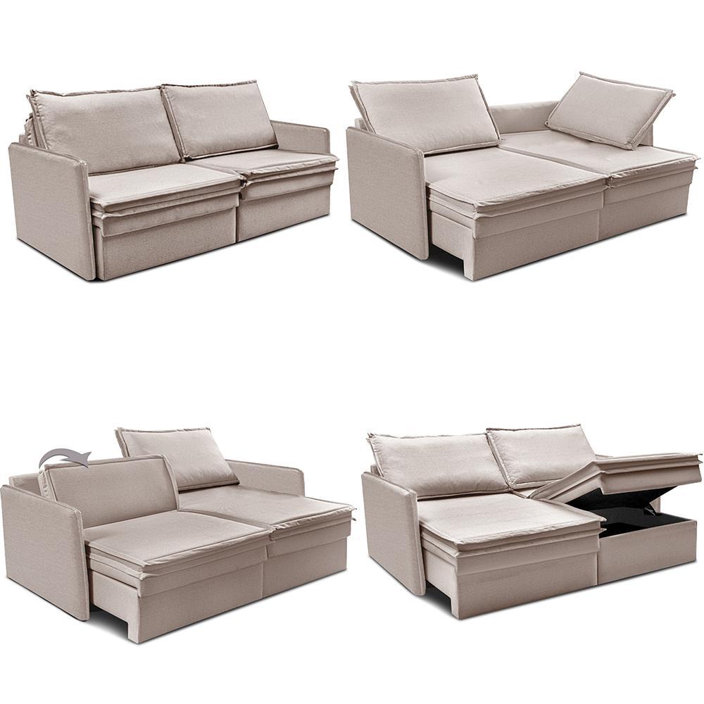 Sofá Sem Caixa Retrátil Baú 1,55m Lounge Linho Bege Claro Cama inBox - 2