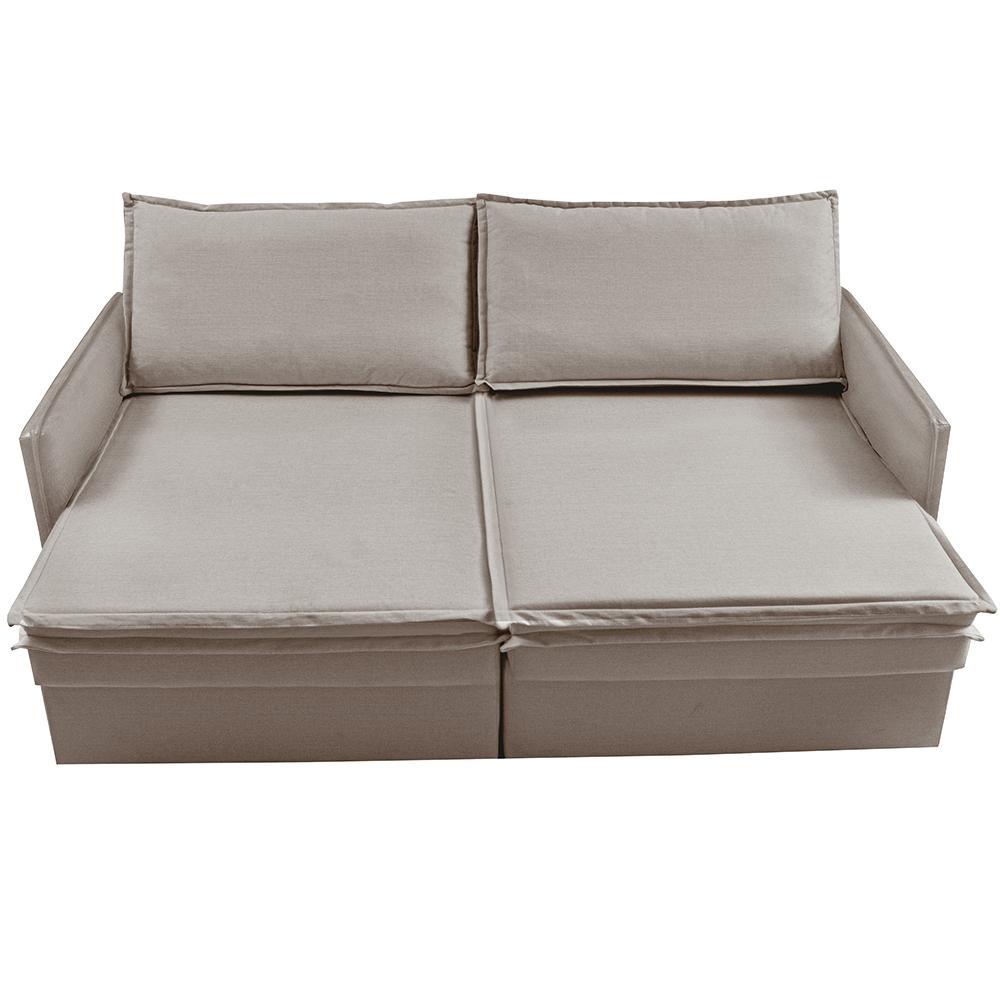 Sofá Sem Caixa Retrátil Baú 1,55m Lounge Linho Bege Claro Cama inBox - 6