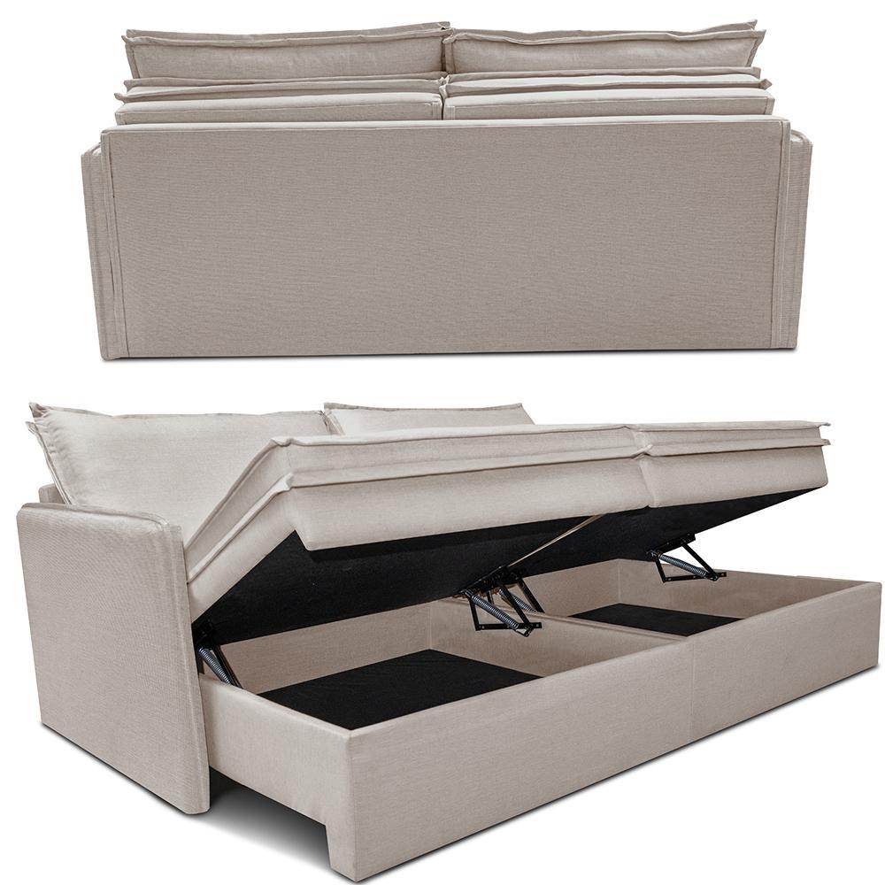 Sofá Sem Caixa Retrátil Baú 1,55m Lounge Linho Bege Claro Cama inBox - 7