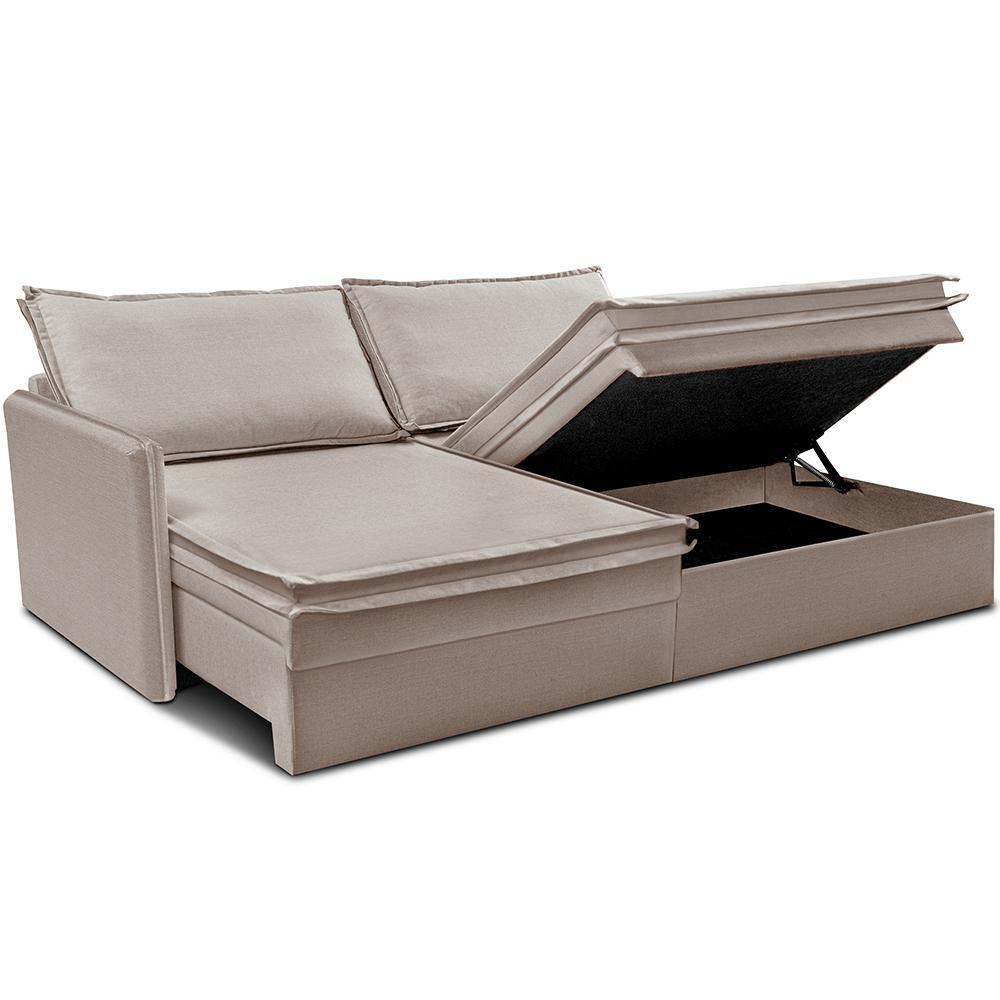 Sofá Sem Caixa Retrátil Baú 1,55m Lounge Linho Bege Claro Cama inBox - 9