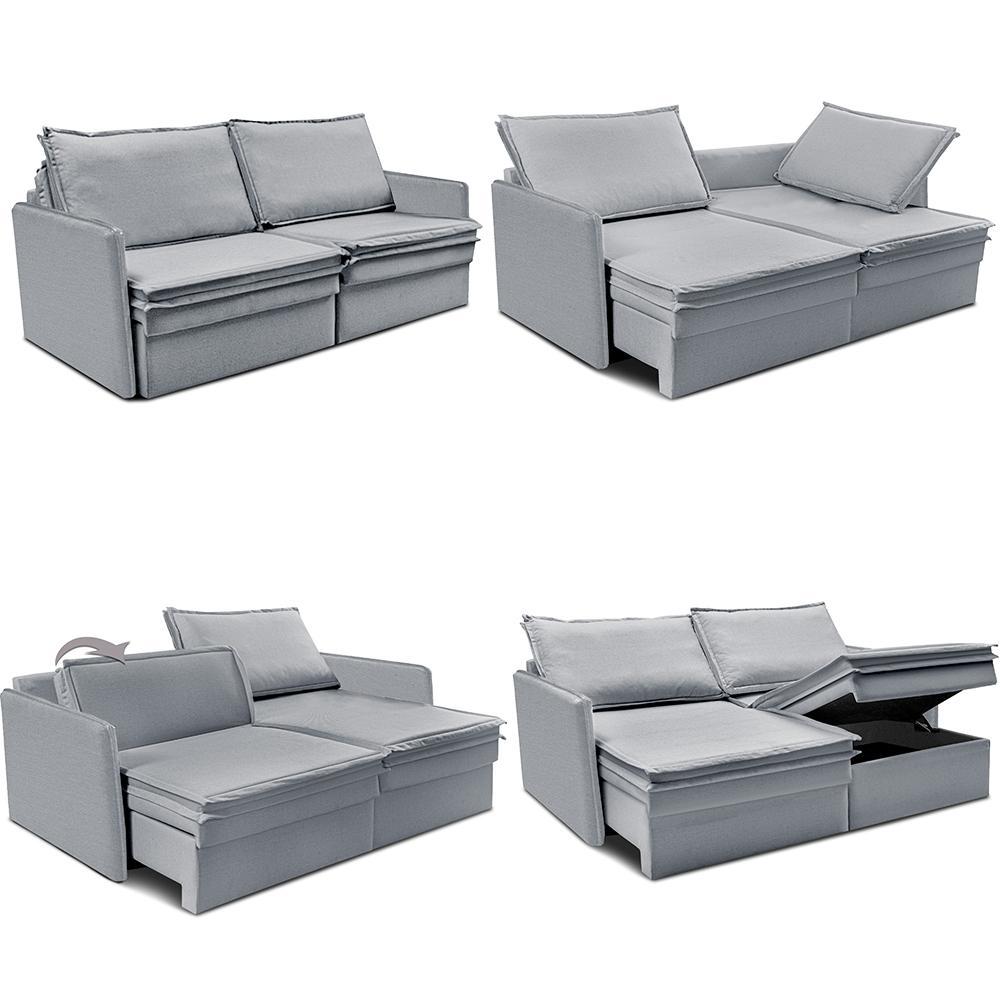 Sofá Sem Caixa Retrátil Baú 1,55m Lounge Linho Cinza Claro Cama inBox - 2