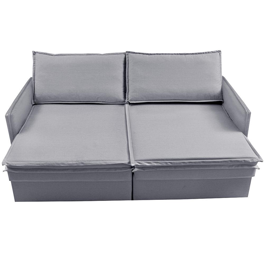 Sofá Sem Caixa Retrátil Baú 1,55m Lounge Linho Cinza Claro Cama inBox - 6