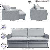 Sofá Sem Caixa Retrátil Baú 1,55m Lounge Linho Cinza Claro Cama inBox - 3
