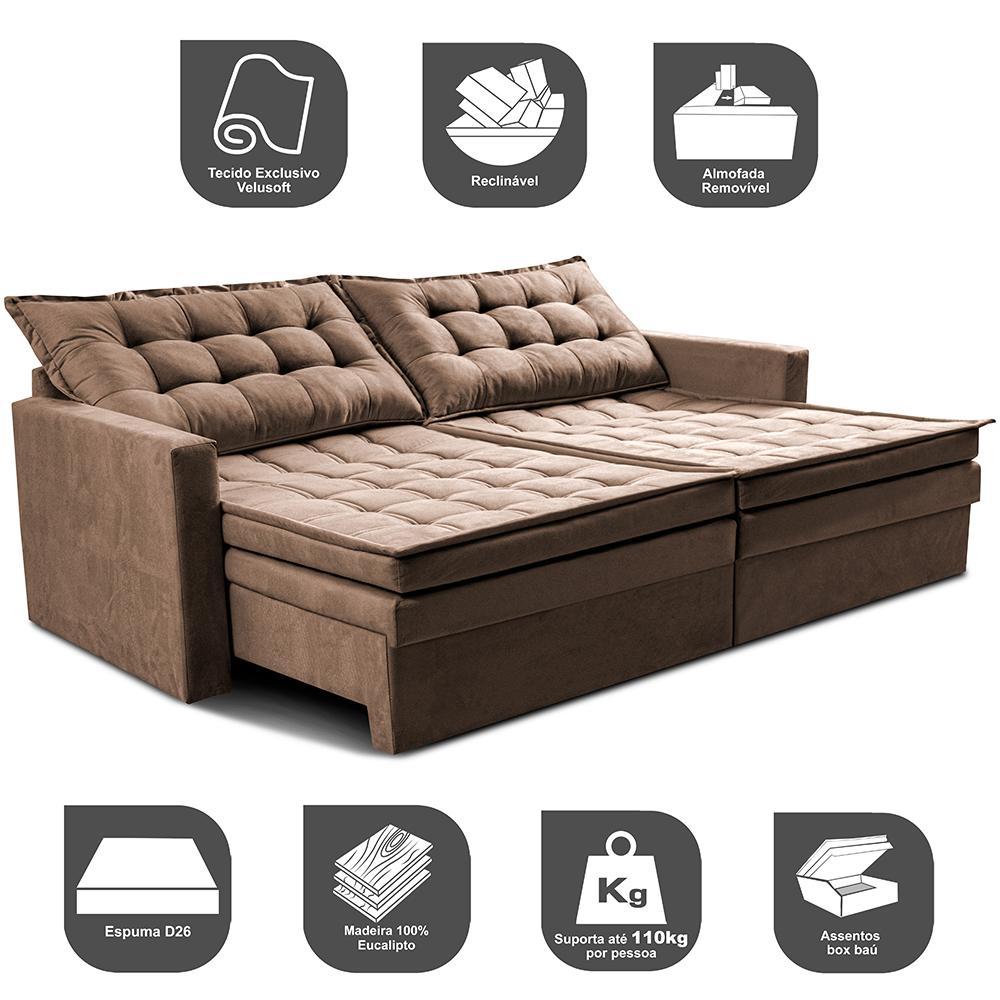 Sofá Sem Caixa Retrátil Baú 2,00m Cama inBox Secret Suede Velusoft Castor - 4