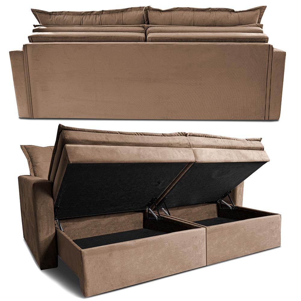 Sofá Sem Caixa Retrátil Baú 2,00m Cama inBox Secret Suede Velusoft Castor - 7