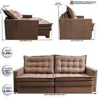 Sofá Sem Caixa Retrátil Baú 2,00m Cama inBox Secret Suede Velusoft Castor - 3