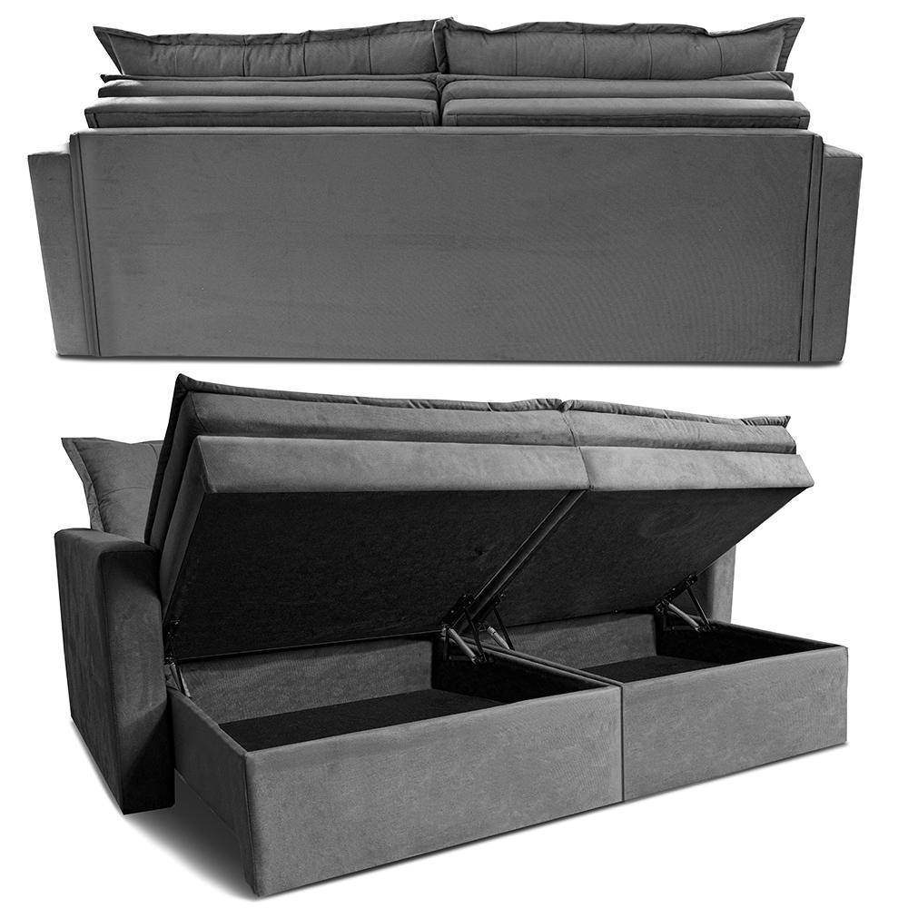 Sofá Sem Caixa Retrátil Baú 2,00m Cama inBox Secret Suede Velusoft Cinza - 7