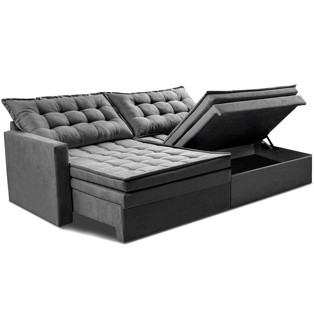 Sofá Sem Caixa Retrátil Baú 2,00m Cama inBox Secret Suede Velusoft Cinza - 8