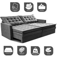 Sofá Sem Caixa Retrátil Baú 2,00m Cama inBox Secret Suede Velusoft Cinza