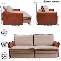 Sofá Sem Caixa Retrátil Baú 1,55m Cama inBox Grace Tecido Linho e Courino Bege Escuro - 3