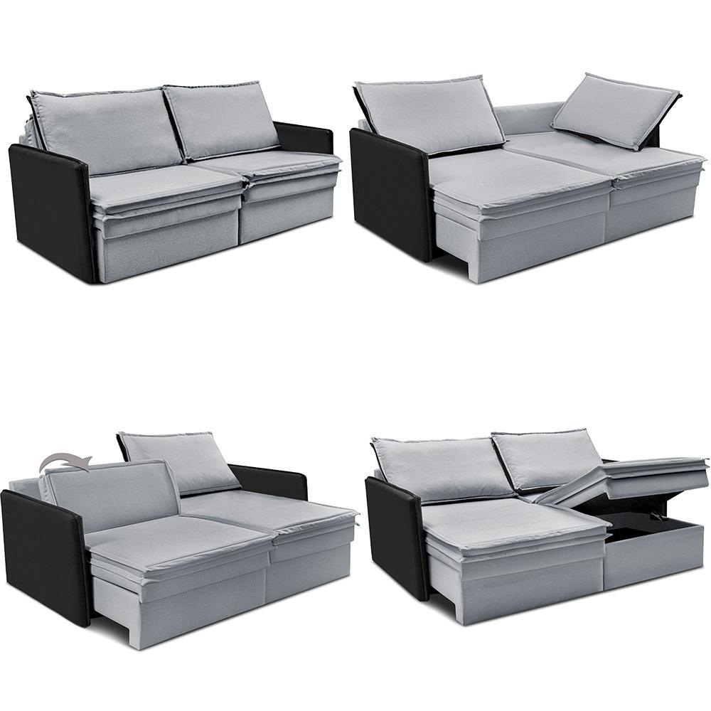 Sofá Sem Caixa Retrátil Baú 1,55m Cama inBox Grace Tecido Linho e Courino Cinza Claro - 2