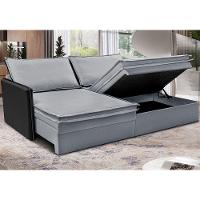 Sofá Sem Caixa Retrátil Baú 1,55m Cama inBox Grace Tecido Linho e Courino Cinza Claro - 1