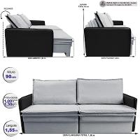 Sofá Sem Caixa Retrátil Baú 1,55m Cama inBox Grace Tecido Linho e Courino Cinza Claro - 3