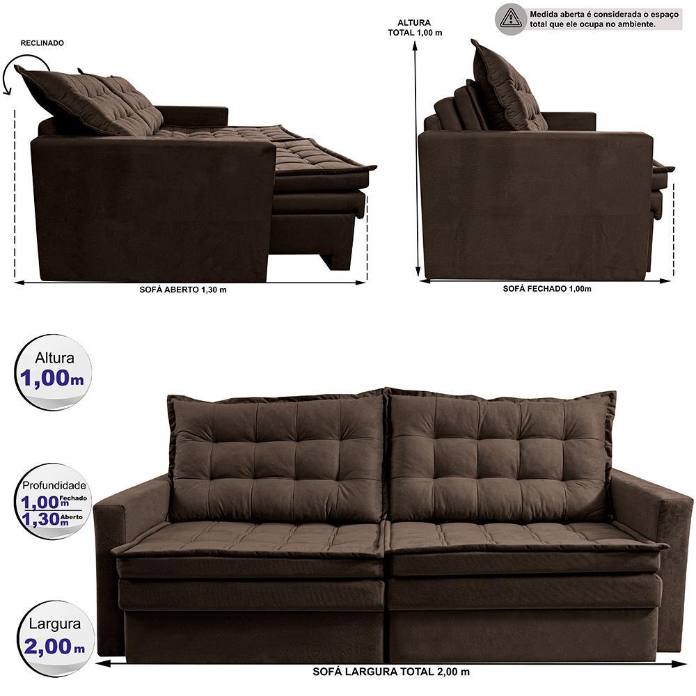 Sofá Sem Caixa Retrátil Baú 2,00m Cama inBox Secret Suede Velusoft Café - 3