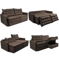 Sofá Sem Caixa Retrátil Baú 2,00m Cama inBox Secret Suede Velusoft Café - 2