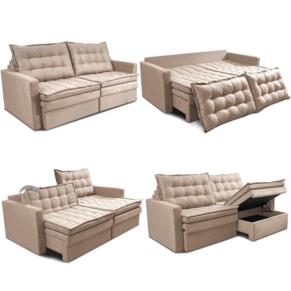 Sofá Sem Caixa Retrátil Baú 2,00m Cama inBox Secret Suede Velusoft Bege - 2