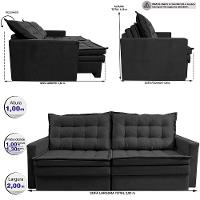 Sofá Sem Caixa Retrátil Baú 2,00m Cama inBox Secret Suede Velusoft Preto - 3