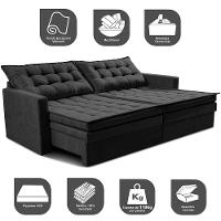 Sofá Sem Caixa Retrátil Baú 2,00m Cama inBox Secret Suede Velusoft Preto