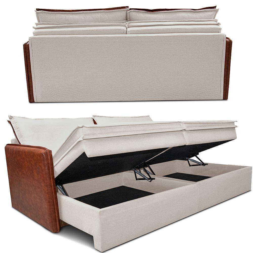 Sofá Sem Caixa Retrátil Baú 1,55m Cama inBox Grace Tecido Linho e Courino Bege Claro - 7