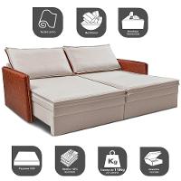 Sofá Sem Caixa Retrátil Baú 1,55m Cama inBox Grace Tecido Linho e Courino Bege Claro