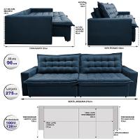 Sofá Retrátil Reclinável e Cama 2,75m Cama inBox Flex Suede Velusoft Azul - 2