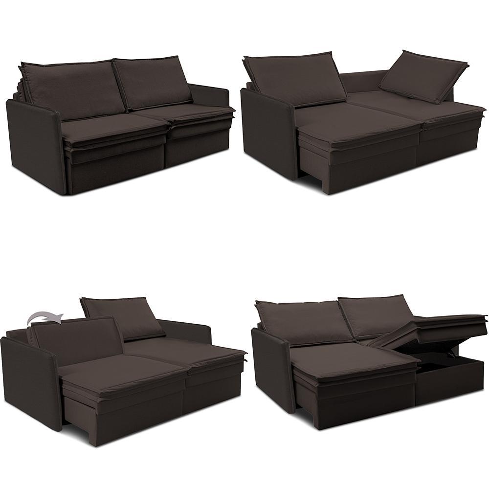 Sofá Sem Caixa Retrátil Baú 1,95m Lounge Linho Marrom Cama inBox - 2