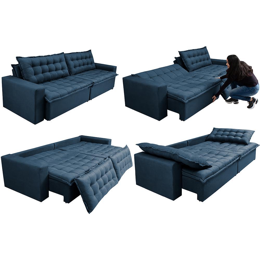 Sofá Retrátil Reclinável e Cama 2,35m Cama inBox Flex Suede Velusoft Azul - 7