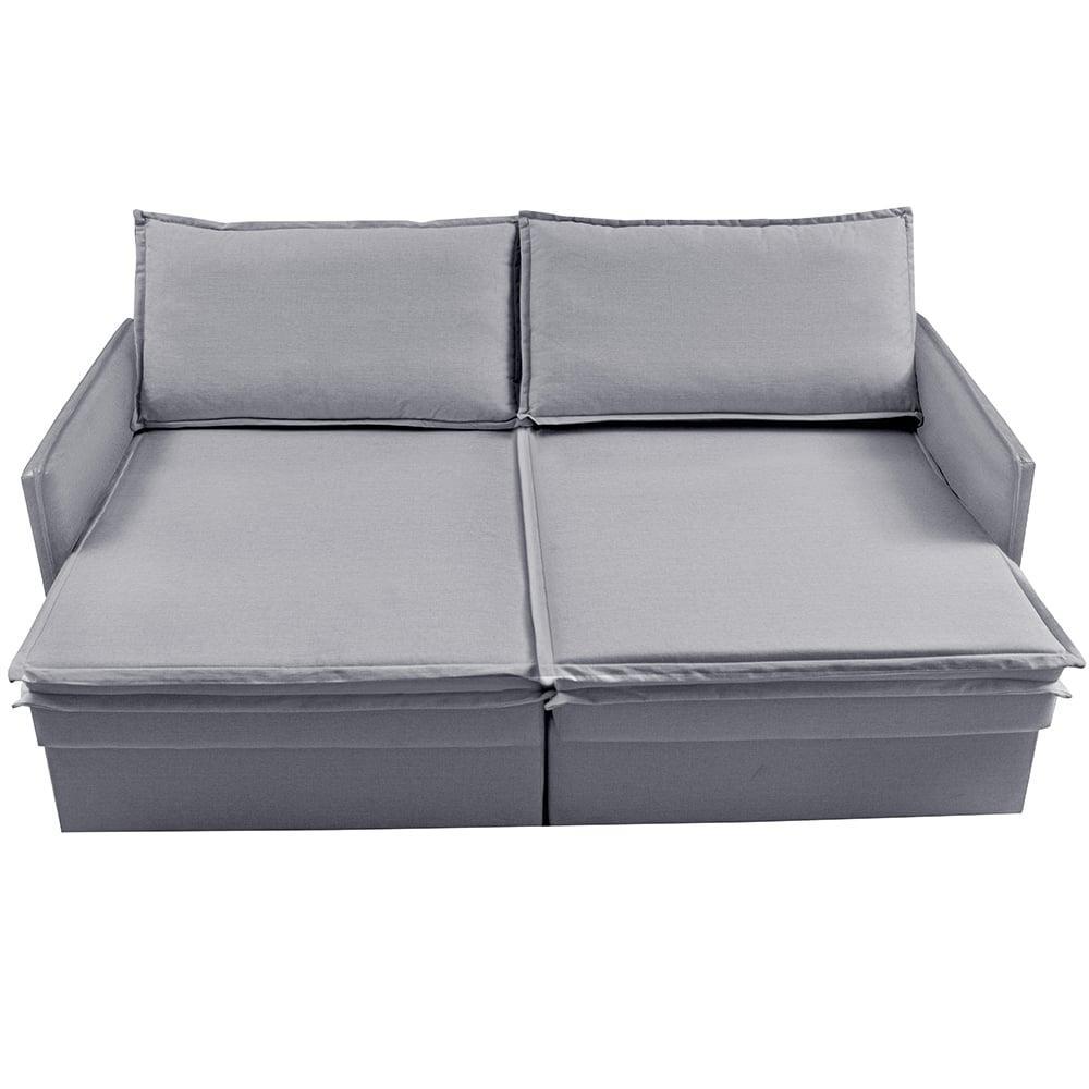 Sofá Sem Caixa Retrátil Baú 1,95m Lounge Linho Cinza Claro Cama inBox - 6