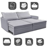 Sofá Sem Caixa Retrátil Baú 1,95m Lounge Linho Cinza Claro Cama inBox