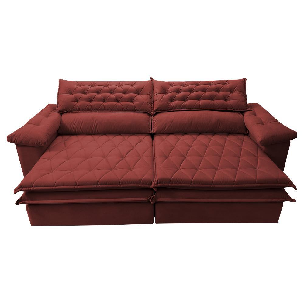 Sofá Retrátil, Reclinável Molas Ensacada Cama inBox Botonê 2,52m Espuma Viscoelástico Suede Vermelho - 5