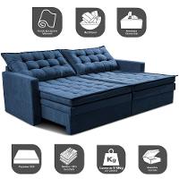 Sofá Sem Caixa Retrátil Baú 2,00m Cama inBox Secret Suede Velusoft Azul