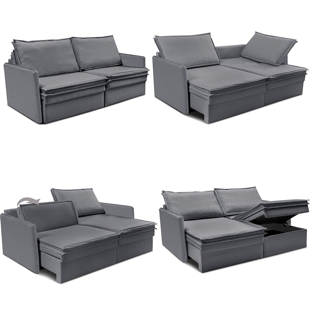 Sofá Sem Caixa Retrátil Baú 1,95m Lounge Linho Cinza Escuro Cama inBox - 2