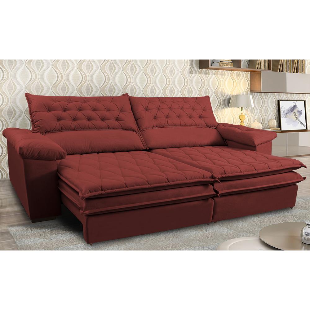Sofá Retrátil, Reclinável Molas Ensacada Cama inBox Botonê 2,32m Espuma Viscoelástico Suede Vermelho - 1