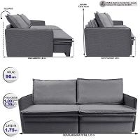 Sofá Sem Caixa Retrátil Baú 1,75m Lounge Linho Cinza Escuro Cama inBox - 3