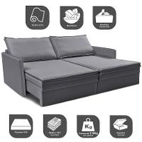 Sofá Sem Caixa Retrátil Baú 1,75m Lounge Linho Cinza Escuro Cama inBox