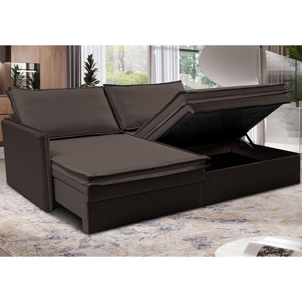 Sofá Sem Caixa Retrátil Baú 1,75m Lounge Linho Marrom Cama inBox - 1
