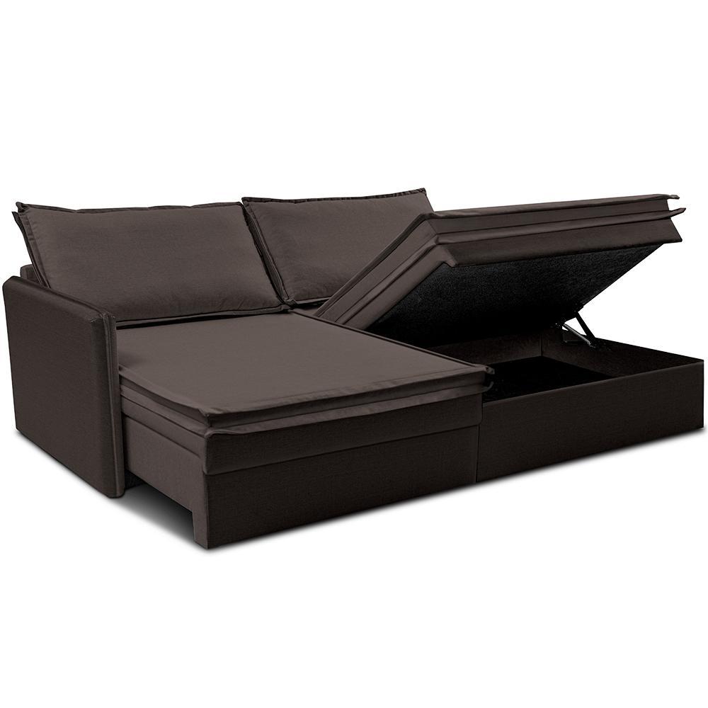 Sofá Sem Caixa Retrátil Baú 1,75m Lounge Linho Marrom Cama inBox - 8