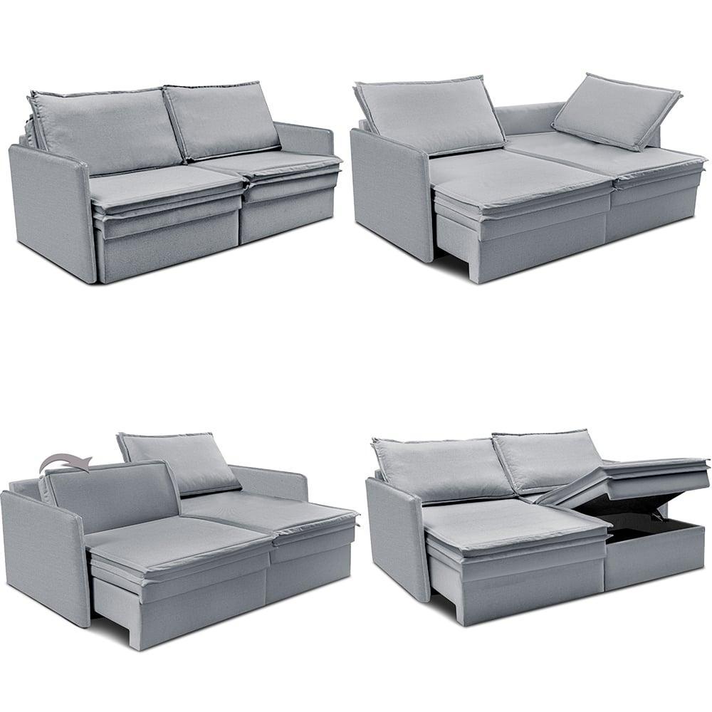 Sofá Sem Caixa Retrátil Baú 1,75m Lounge Linho Cinza Claro Cama inBox - 2