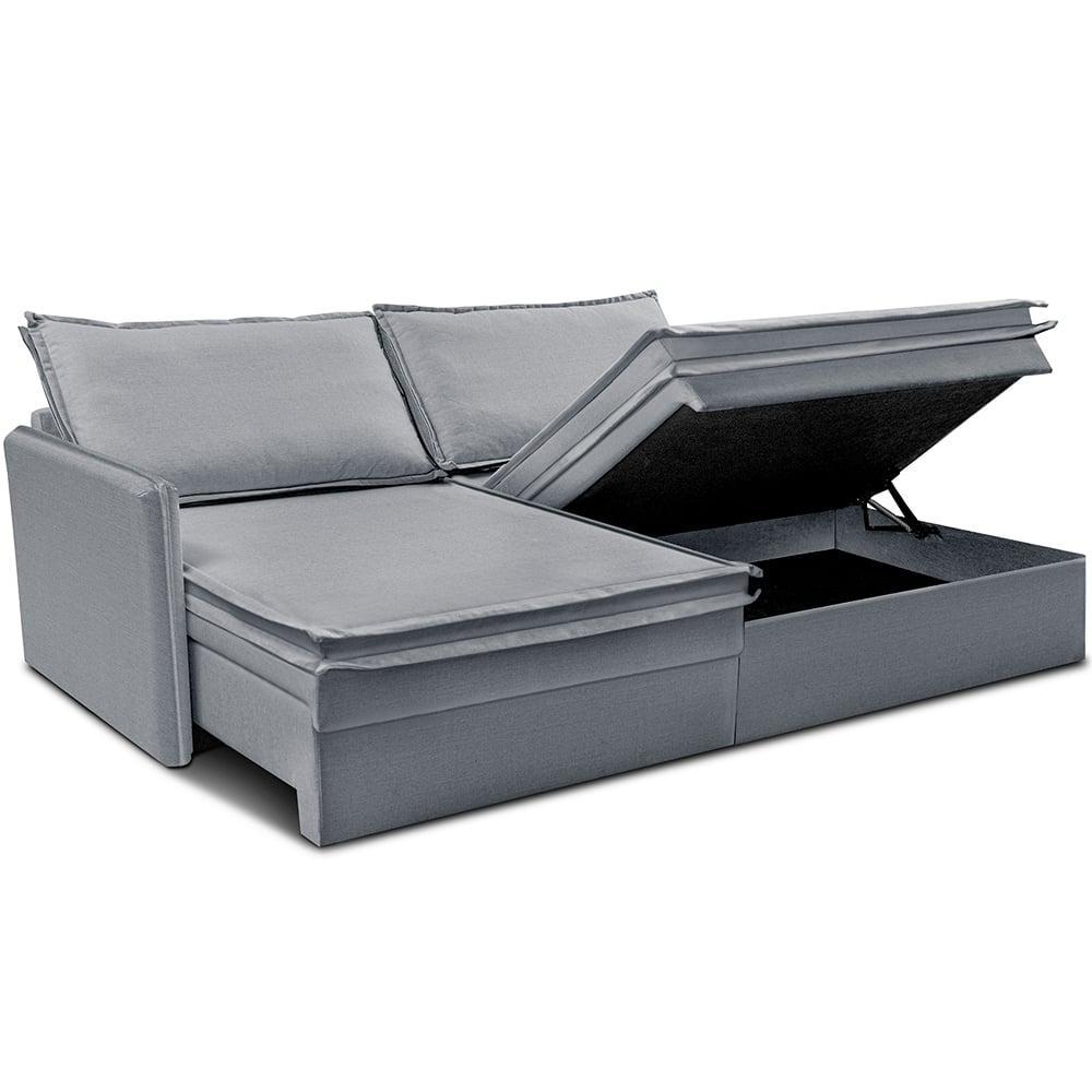 Sofá Sem Caixa Retrátil Baú 1,75m Lounge Linho Cinza Claro Cama inBox - 7
