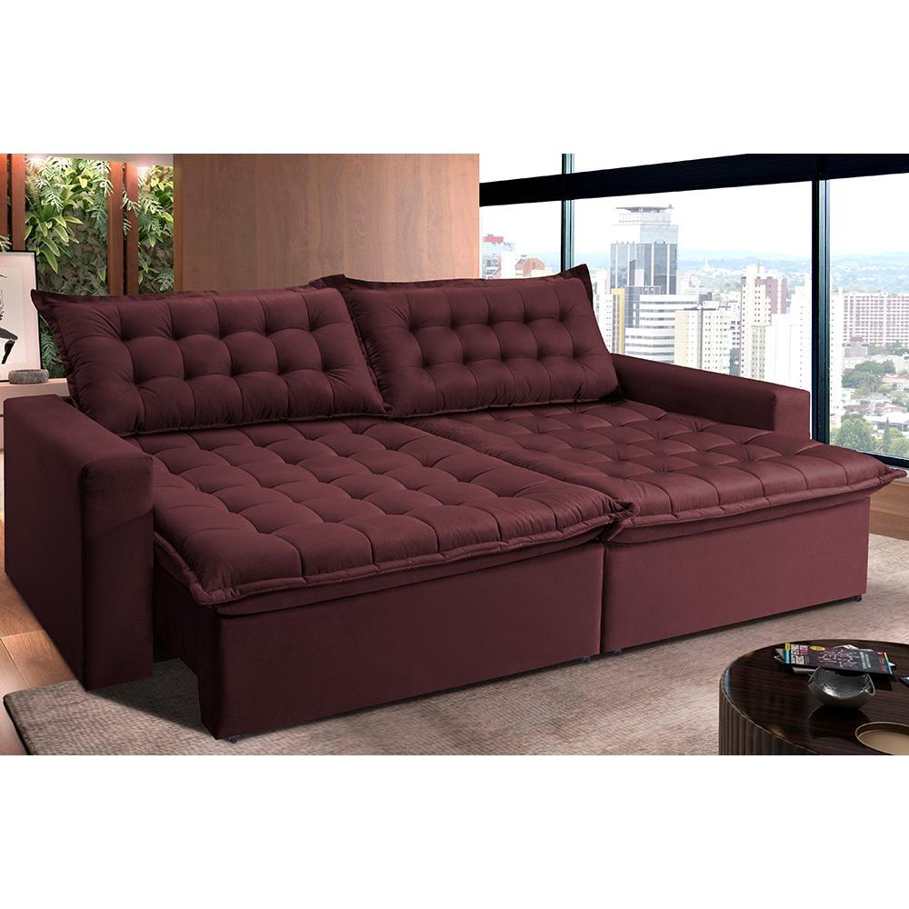 Sofá Retrátil Reclinável e Cama 2,95m Cama inBox Flex Suede Velusoft Vinho - 1