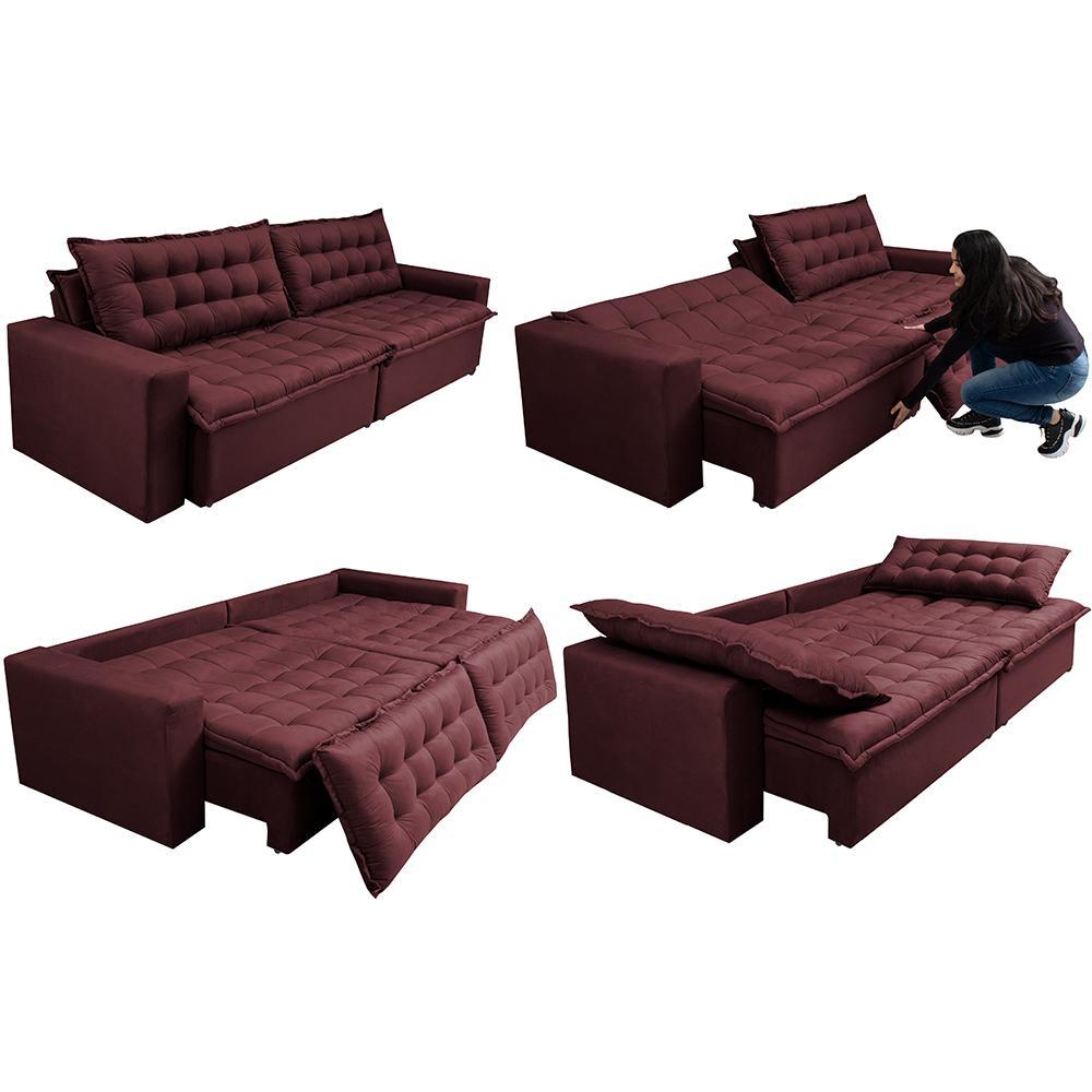 Sofá Retrátil Reclinável e Cama 2,95m Cama inBox Flex Suede Velusoft Vinho - 7