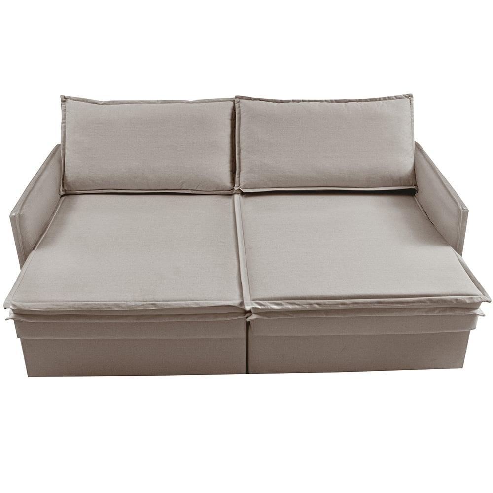Sofá Sem Caixa Retrátil Baú 1,95m Lounge Linho Bege Claro Cama inBox - 6