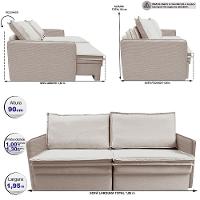 Sofá Sem Caixa Retrátil Baú 1,95m Lounge Linho Bege Claro Cama inBox - 3