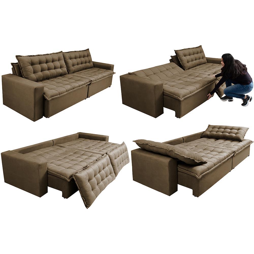 Sofá Retrátil Reclinável e Cama 2,75m Cama inBox Flex Suede Velusoft Castor - 7
