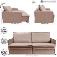 Sofá Sem Caixa Retrátil Baú 1,95m Lounge Linho Bege Escuro Cama inBox - 3