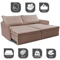 Sofá Sem Caixa Retrátil Baú 1,95m Lounge Linho Bege Escuro Cama inBox