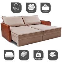 Sofá Sem Caixa Retrátil Baú 1,95m Cama inBox Grace Tecido Linho e Courino Bege Escuro