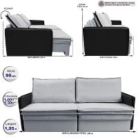 Sofá Sem Caixa Retrátil Baú 1,95m Cama inBox Grace Tecido Linho e Courino Cinza Claro - 3