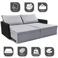 Sofá Sem Caixa Retrátil Baú 1,95m Cama inBox Grace Tecido Linho e Courino Cinza Claro