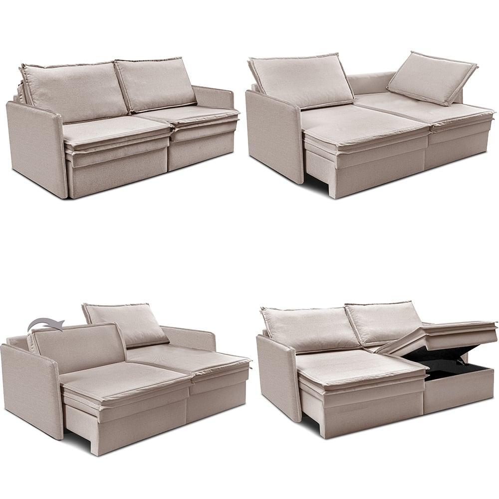 Sofá Sem Caixa Retrátil Baú 1,75m Lounge Linho Bege Claro Cama inBox - 2